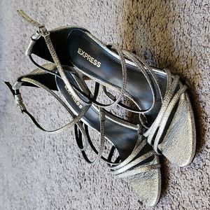 Express Silver High Heels Vegan Glitter Shiny